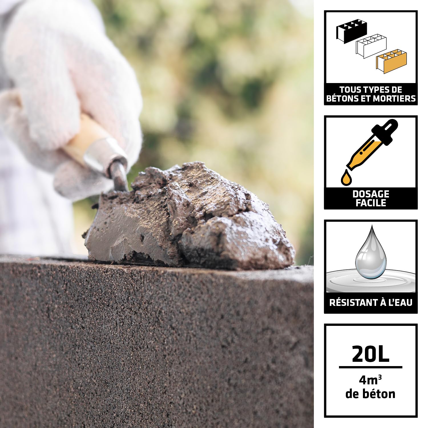 Detalle de SikaCem Blanc Hydrofuge de Masse Liquide 20 L – Bétons et mortiers étanches en masse