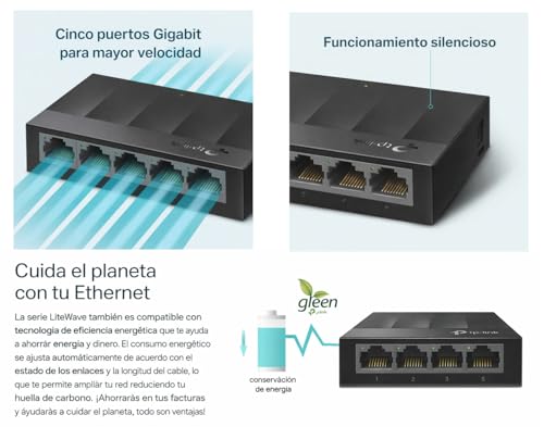 Detalle de TP-Link LS1005G: Switch Gigabit de 5 Puertos, Plug & Play, sin ventilador