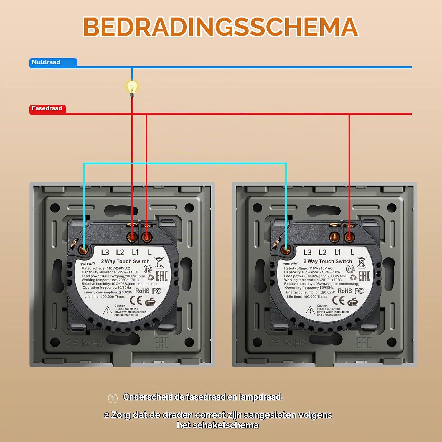 Detalle 2 de BSEED Touch inbouwschakelaar met glazen paneel, led-indicator en 1 schakelaar