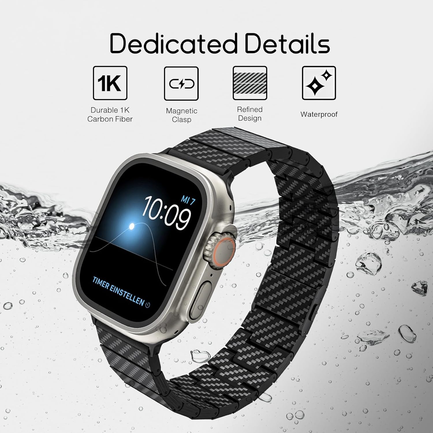 Thumbnail 2 de LULULOOK 100% Pure Carbon Fibre Watch Strap with Double Magnetic Clasp for Apple Watch Ultra 3/2 (49mm) & Ultra/Series models