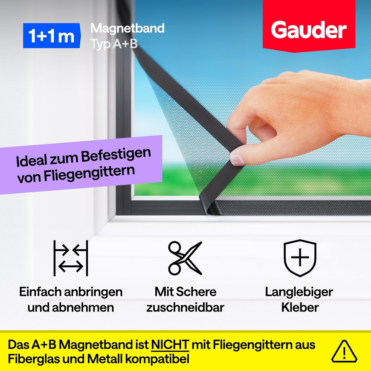 Detalle de GAUDER A+B Magnetband für Fliegengitter & Moskitonetze – selbstklebende Magnetstreifen (1+1 m)
