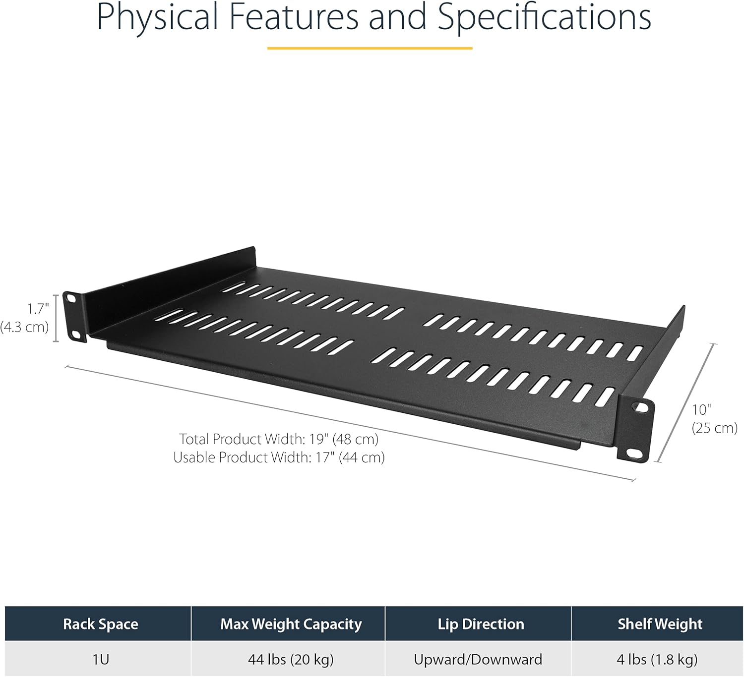 Thumbnail 1 de StarTech.com CABSHELFV1U 1U vented server rack shelf (universal 19in) – heavy-duty cantilever tray