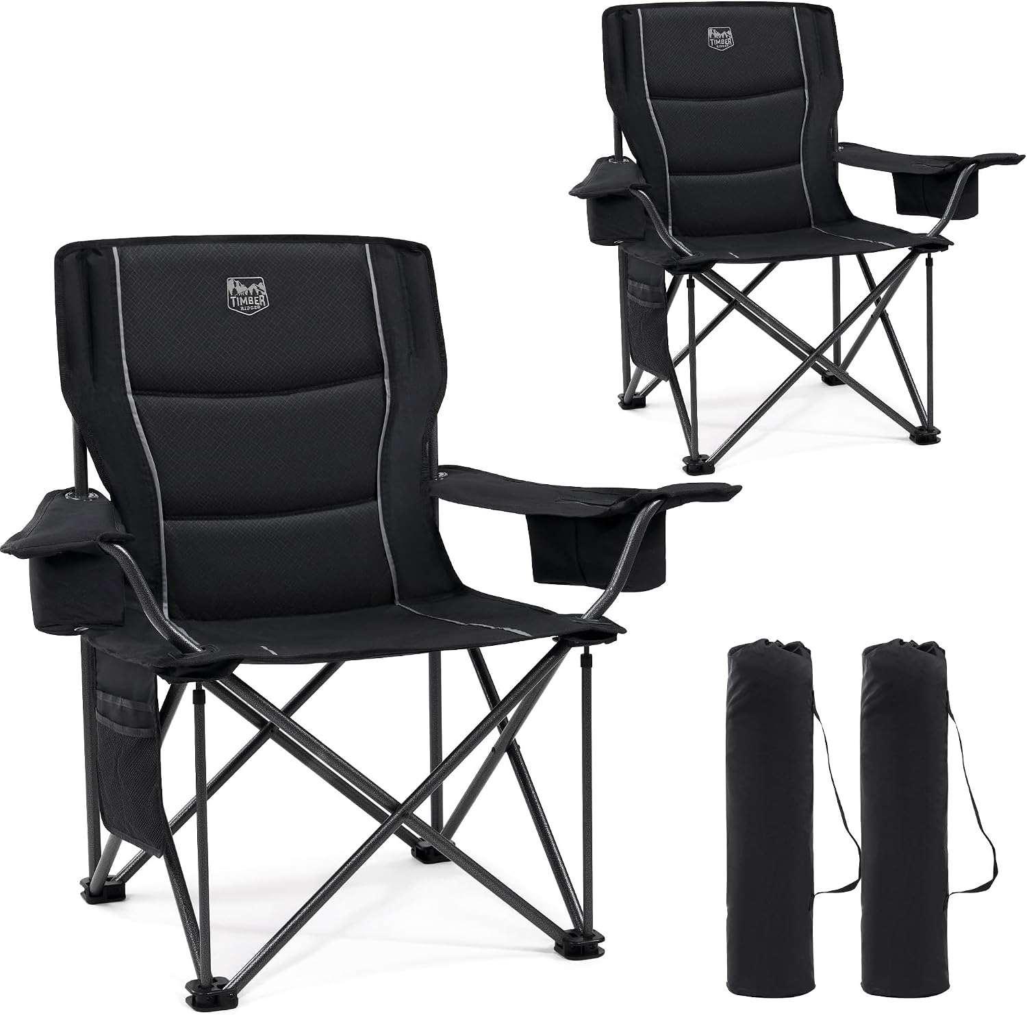 Detalle de TIMBER RIDGE 2er Campingstuhl faltbar (2 Stück) – extra breit, bis 200 kg, mit isolierter Kühltasche