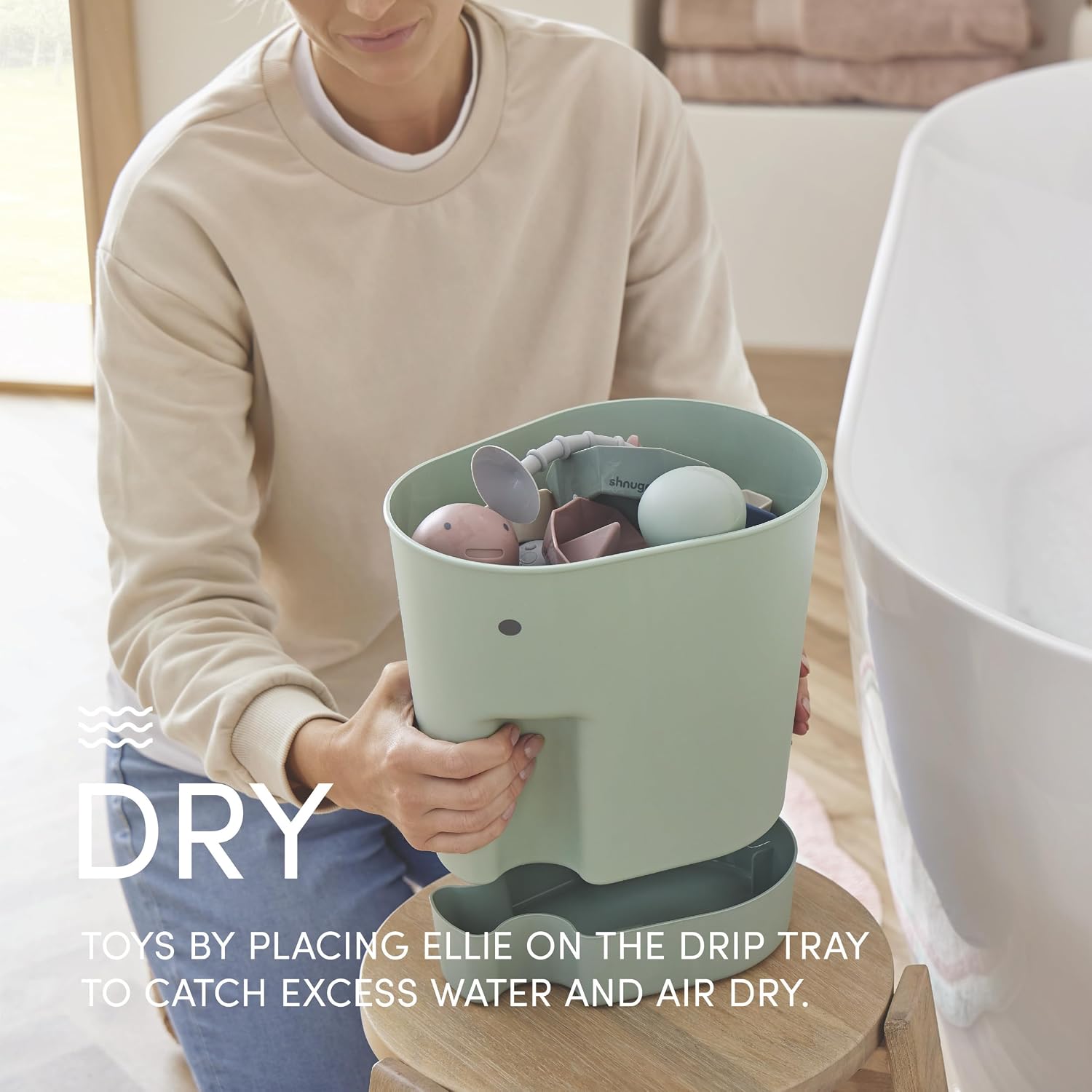 Detalle 2 de Shnuggle Ellie Bath Toy Storage Scoop & Organiser with Drip Tray (98% recycled plastic)