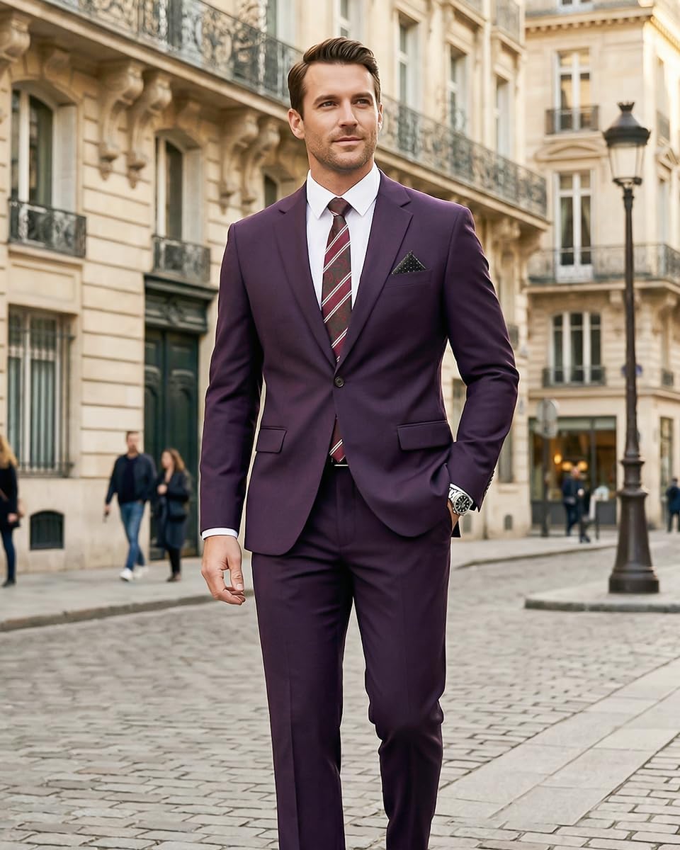 Detalle de WYWK Two-Piece Men's Suit, One-Button Slim Fit with Tie and Pocket Square