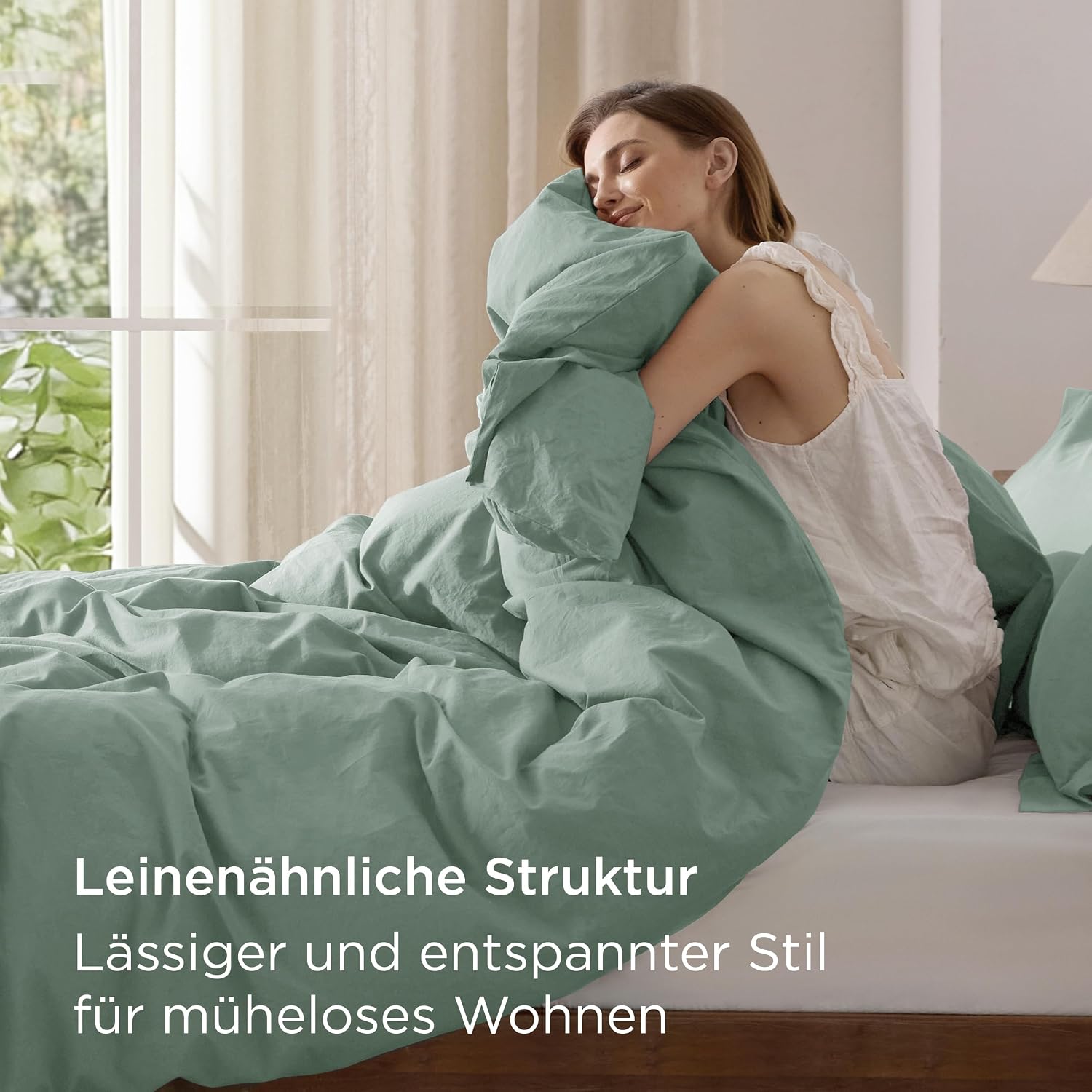 Thumbnail 3 de BEDSURE Bettwäsche 200x200 Baumwolle 3-teilig Salbeigrün (mit Reißverschluss) – Bettbezug & 2 Kissenbezüge 80x80