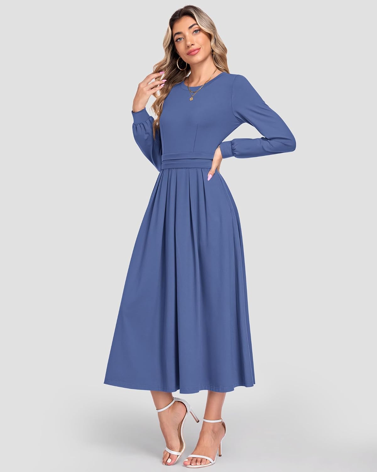 Detalle de MOLERANI Long Sleeve Maxi Dress with High Waist, Pockets and Soft Knit