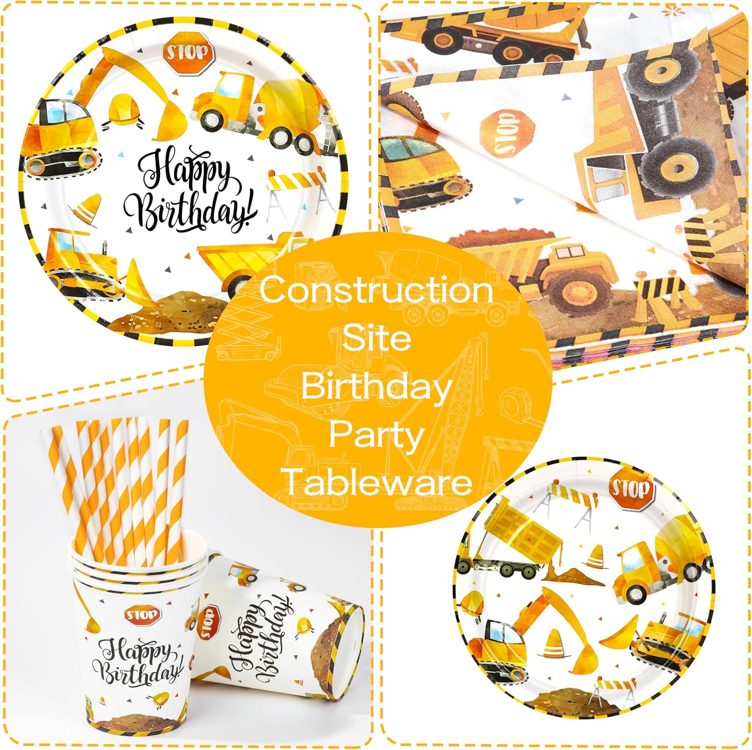 Detalle de BuyCard Baustellen Partyzubehör Set – 60-teiliges Baubau-Feeling für Kinderfeste