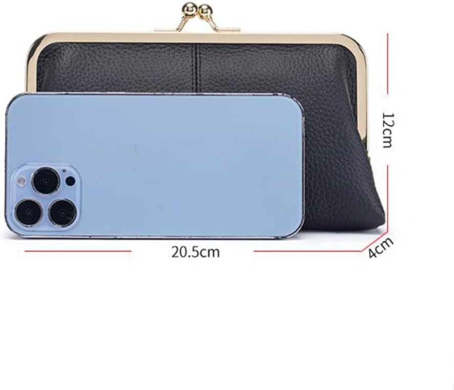 Detalle 2 de AprinCtempsD Women's Genuine Leather Clutch Bag with Kiss Lock – Compact Long Wallet
