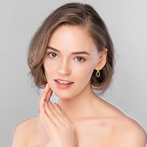 Detalle de Weviway 925 Sterling Silver Double Ring Oval Huggie Hoop Earrings – Gold Plated, Hypoallergenic for Sensitive Ears