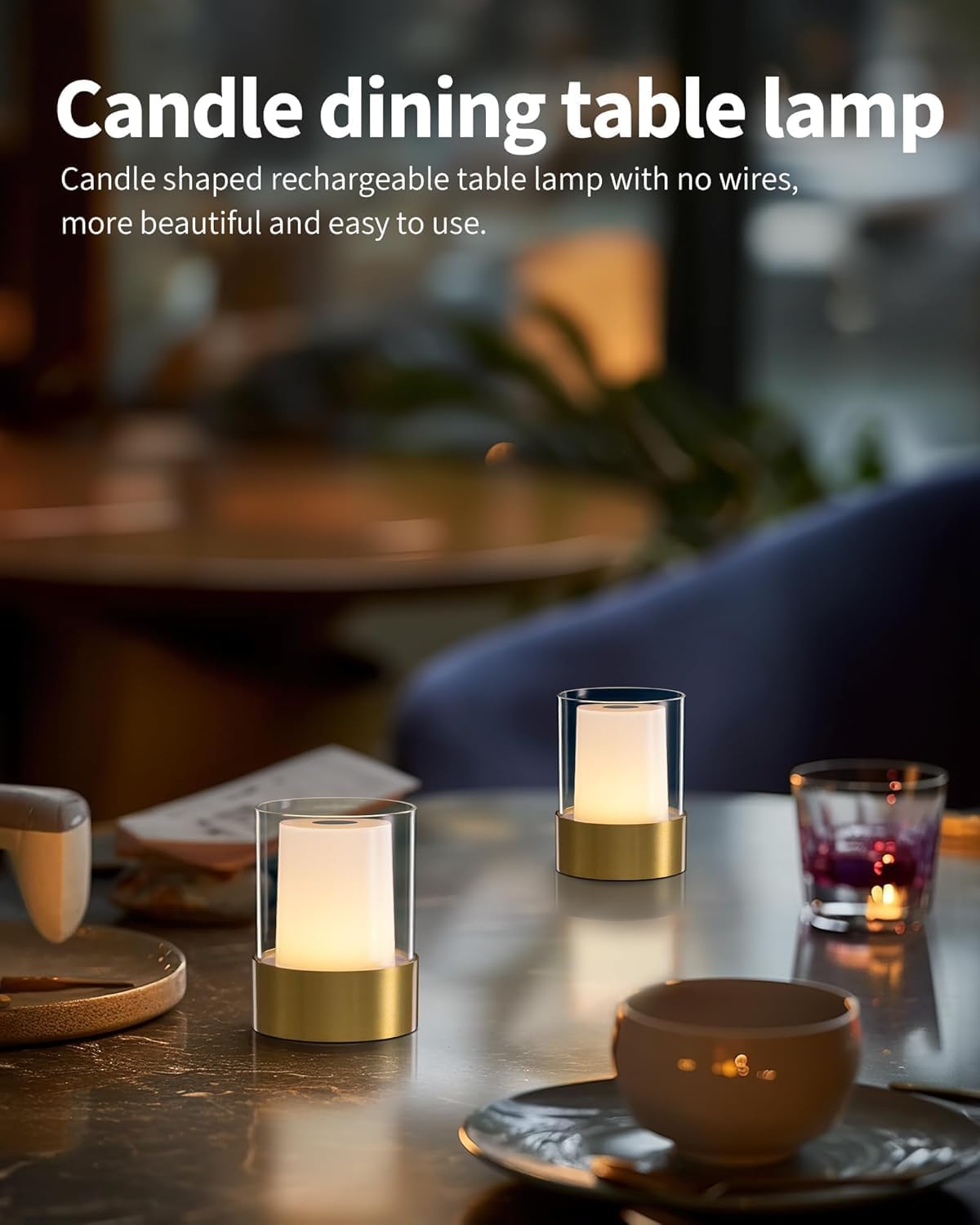 Detalle 2 de PUSU CA007 4-Inch Rechargeable Table Lamps, Set of 2, Bronze LED