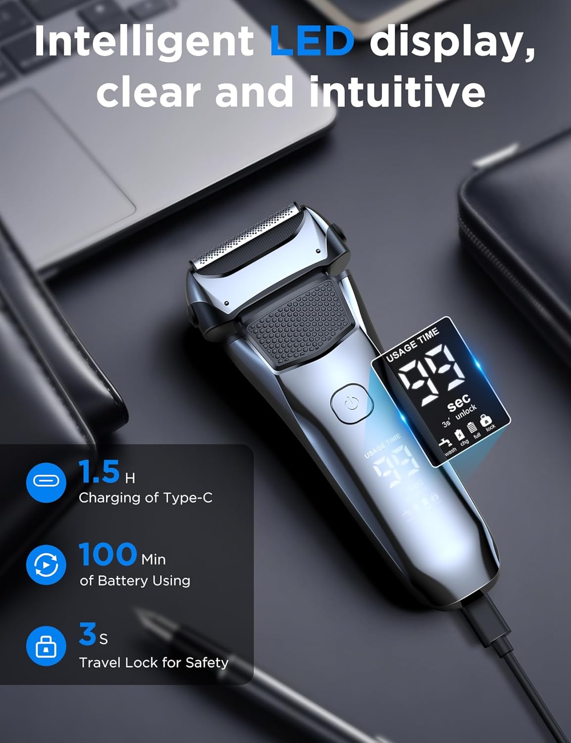 Thumbnail 6 de Electric Razor Foil Shaver 100‑Min Rechargeable