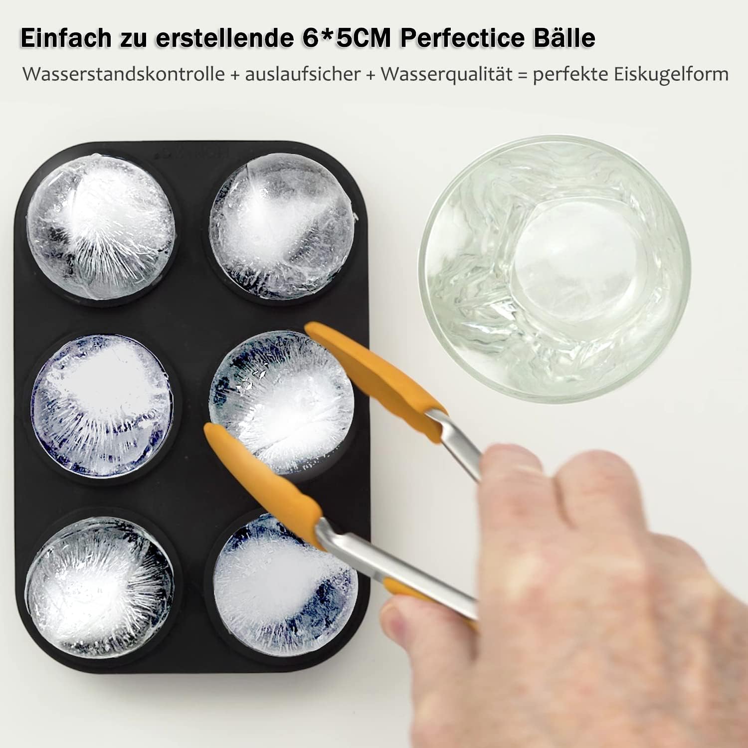 Thumbnail 3 de HONYAO Eiswürfelform Kugel Silikon mit Deckel – 6 große Eiskugeln, 5 cm, BPA-frei