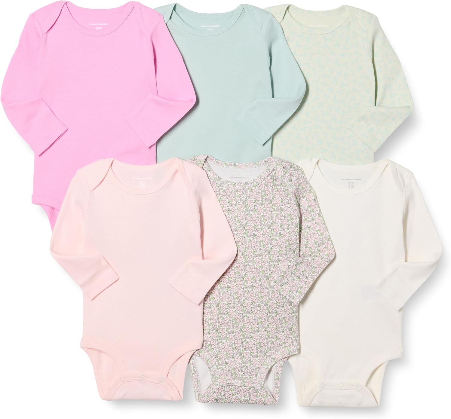 Detalle de Amazon Essentials Unisex Babies' Long-Sleeve Cotton Bodysuits, Pack of 6