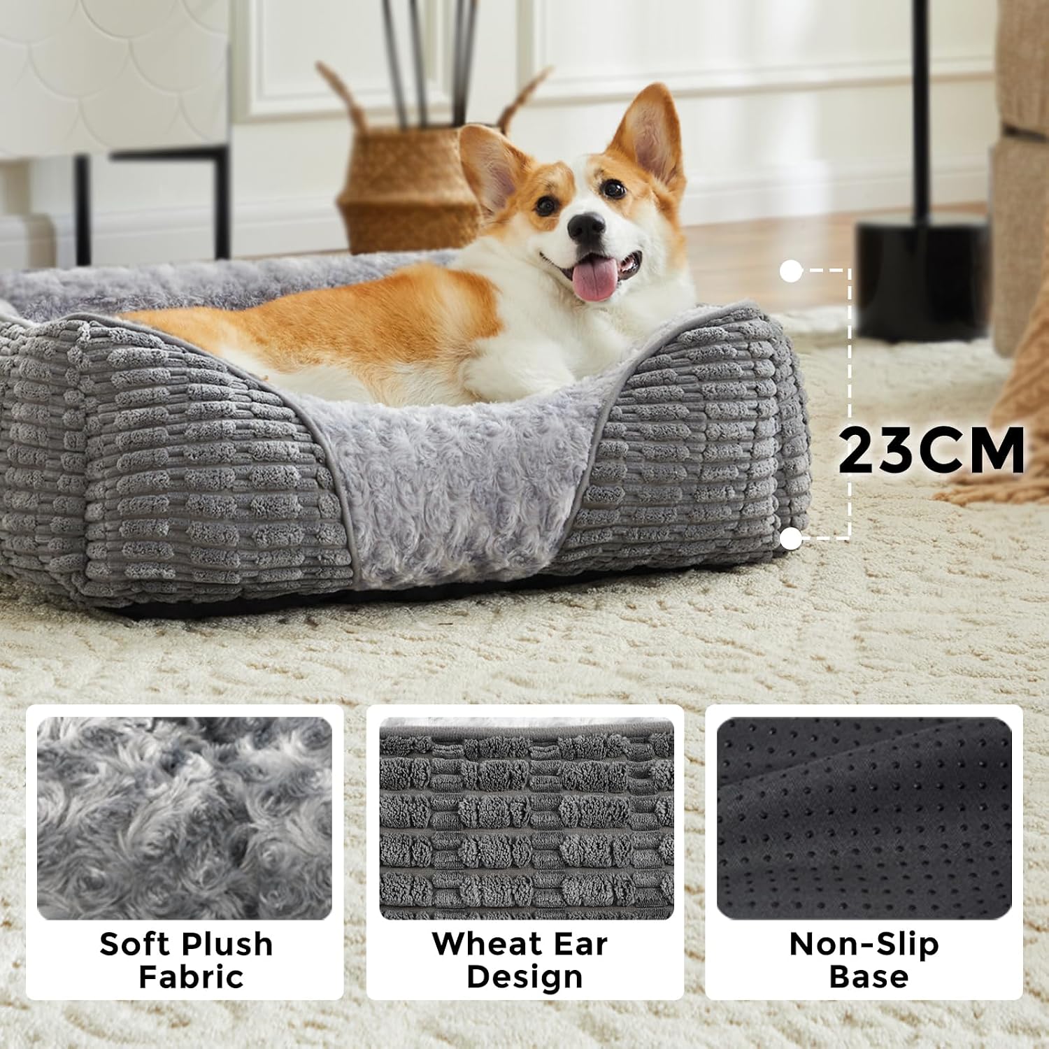 Thumbnail 4 de Heymamba Large Dog Bed Rectangle 76x61x23cm – Calming, Washable, with Opening & Fluff Outward Design