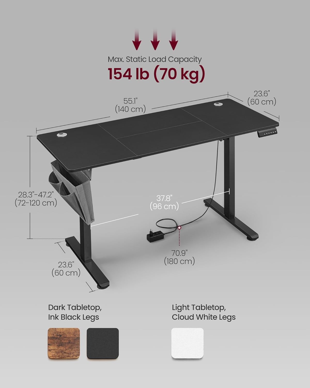 Detalle de VASAGLE Electric Standing Desk LSD134B02 (140 x 60 cm) – Height Adjustable