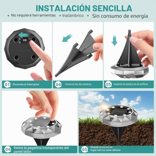 Detalle de FIFlying 10 Luces Solares LED para Exterior – 8 LED, IP65, Blanco Frío,セット de 10