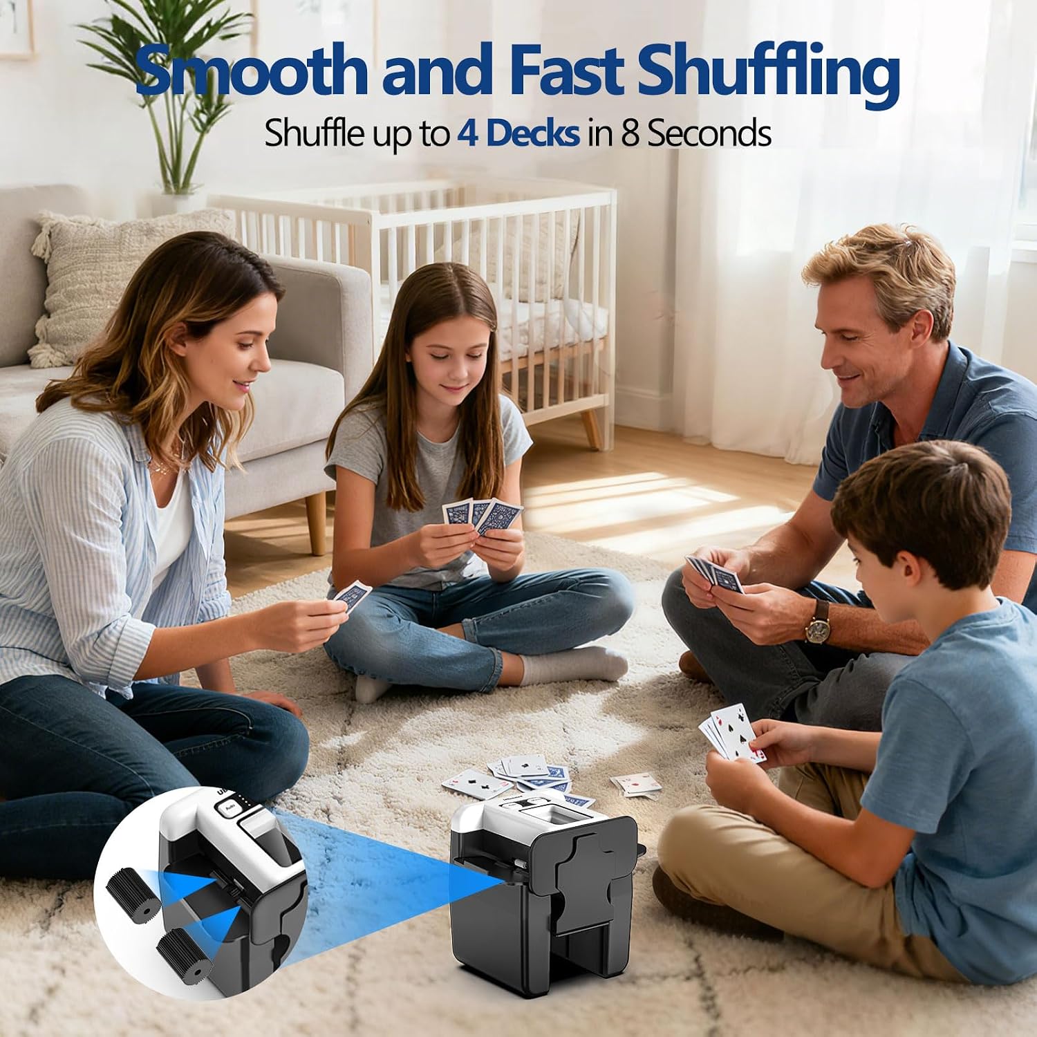 Detalle de UBeesize Automatic Card Shuffler: Rechargeable 1-4 Deck Shuffling Machine