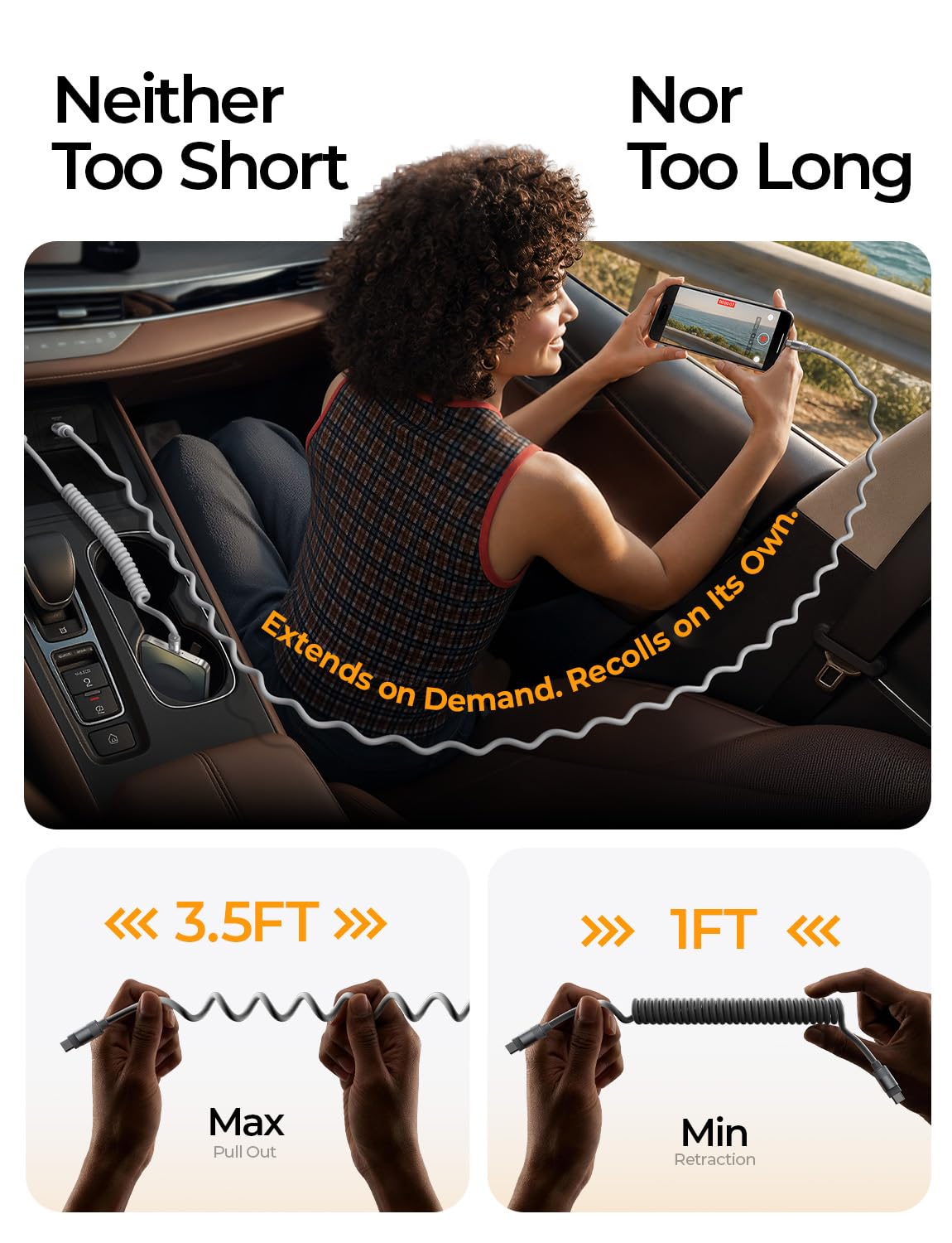 Thumbnail 5 de LISEN Coiled USB-C Cable, Short Neat 2 Pack: 60W USB-C to USB-C Fast Charging for CarPlay & Android Auto