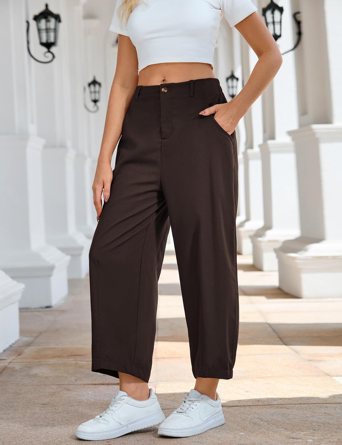 Detalle 2 de Linen Capri Pants for Women, Tanming