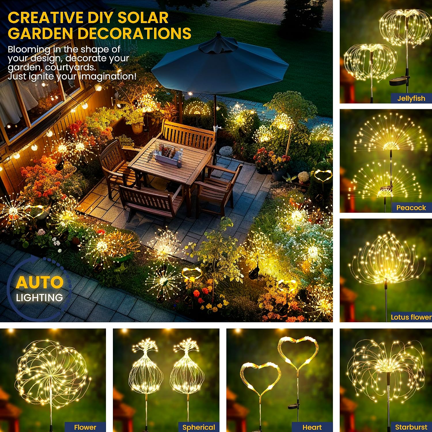 Detalle de GIGALUMI Solar-Gartendeko Leuchten für außen (4er-Set) mit 120 LED pro Lampe
