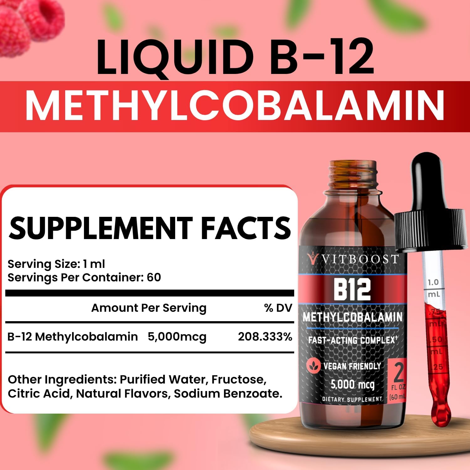 Thumbnail 1 de VITBOOST Vitamin B12 Liquid Drops, 5,000 mcg Vegan Methylcobalamin