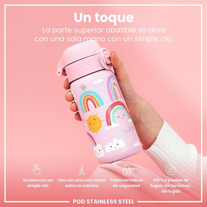 Detalle de ion8 Botella Agua Inox 400 ml para niños 🚰