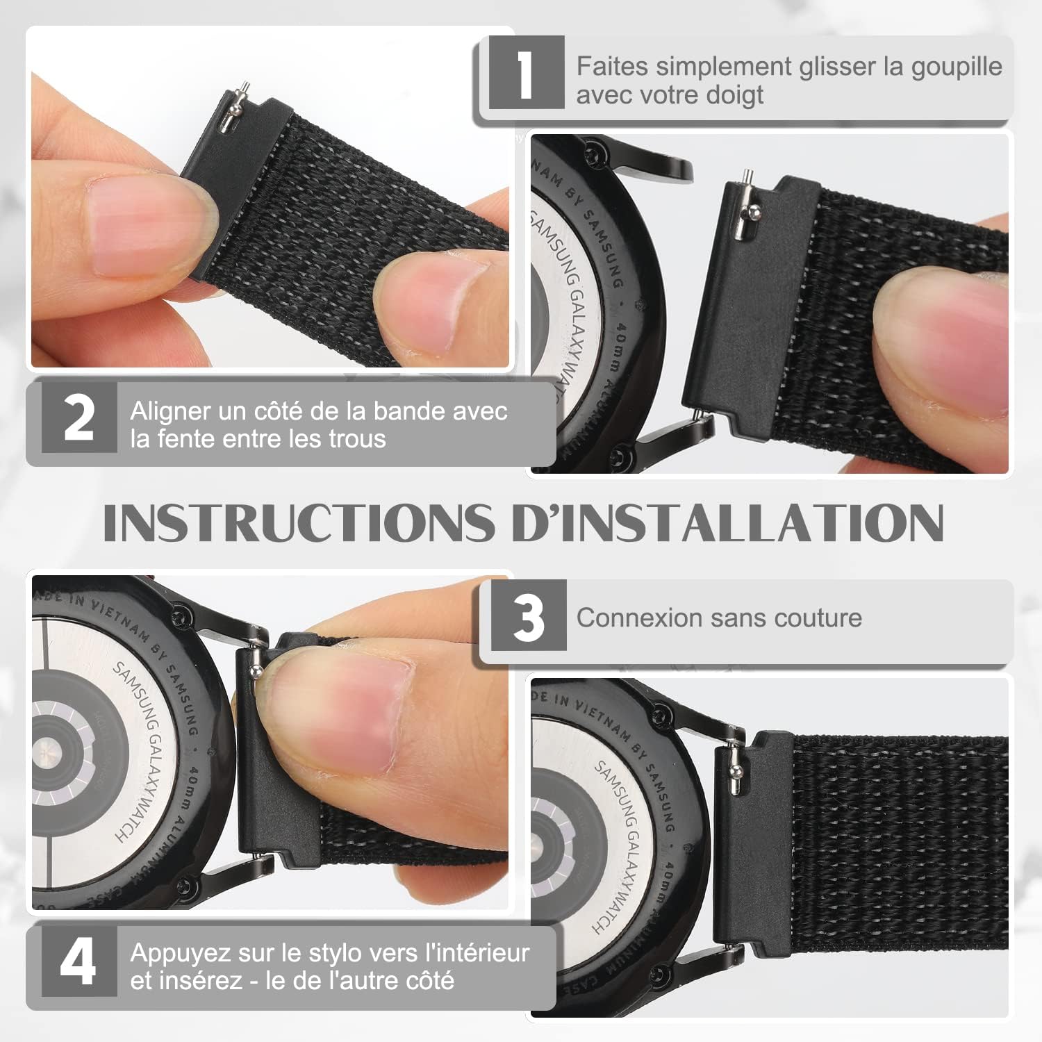 Detalle de Vodtian 20 mm Nylon-Armband für Samsung Galaxy Watch 7/6/5/4, Active 2 sowie ausgewählte Garmin-Modelle