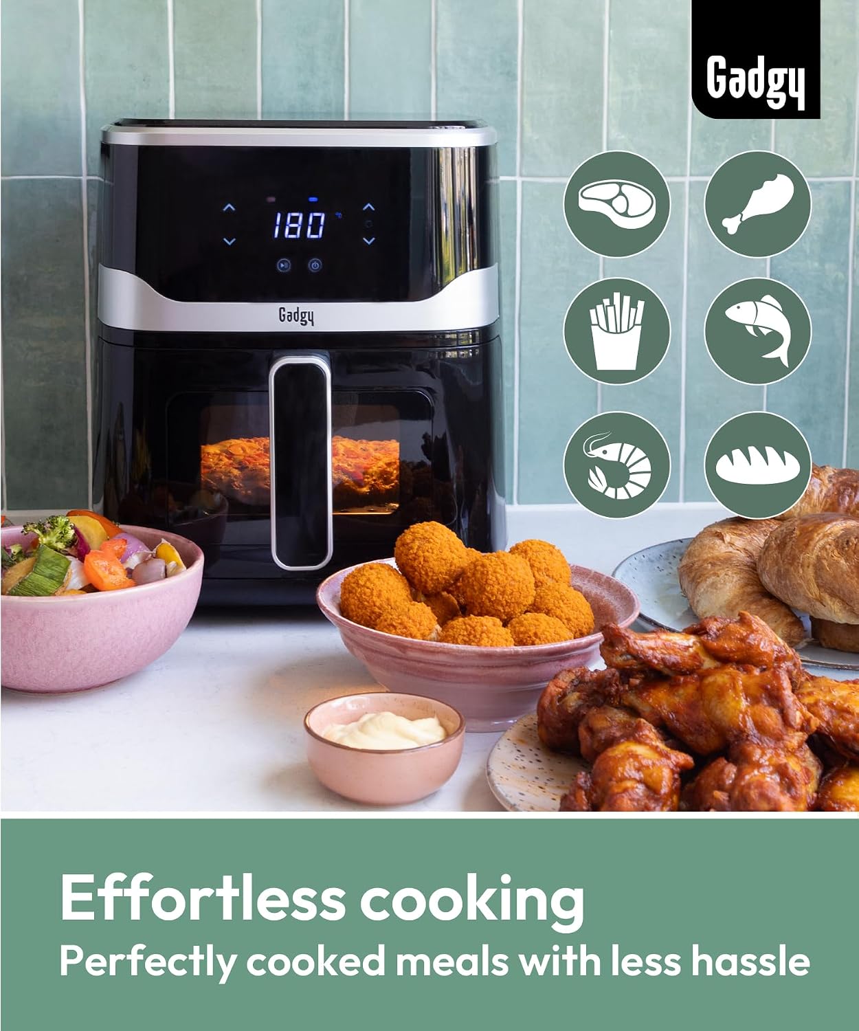 Detalle de Gadgy GAD-AFR-BLA-005-001-001 airfryer 5 l, 1 400 W med fönster