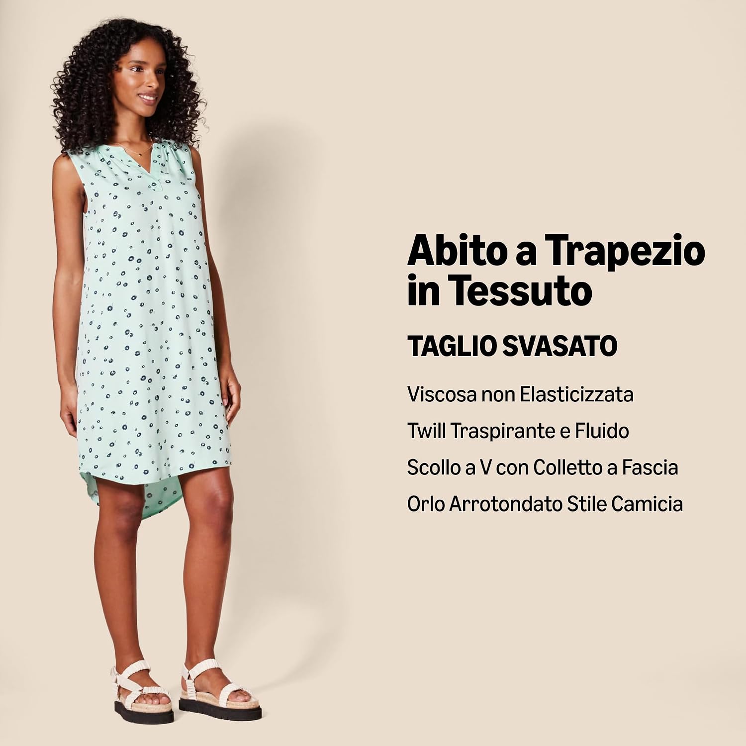 Detalle de Amazon Essentials Donna Abito a trapezio senza maniche in viscosa drappeggiata