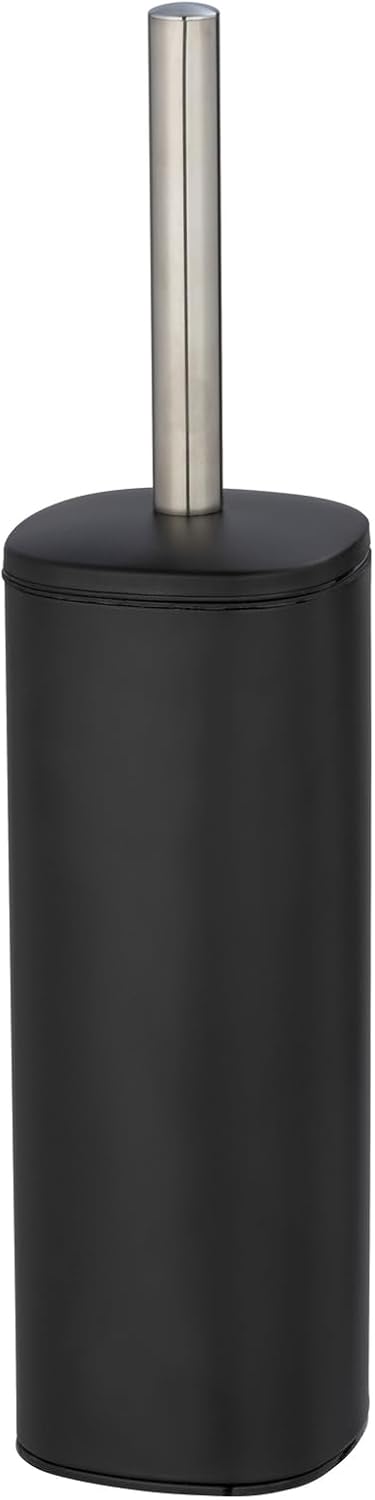 Detalle de WENKO Piantana set WC Alassio: portascopino chiuso in acciaio inox satinato, nero opaco