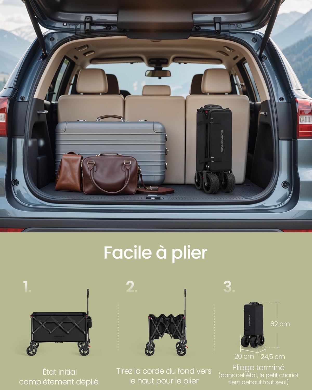 Thumbnail 2 de SONGMICS Chariot Pliable GFW115B01 : chariot de jardin pliable, 150 L, 150 kg, 4 roues amovibles