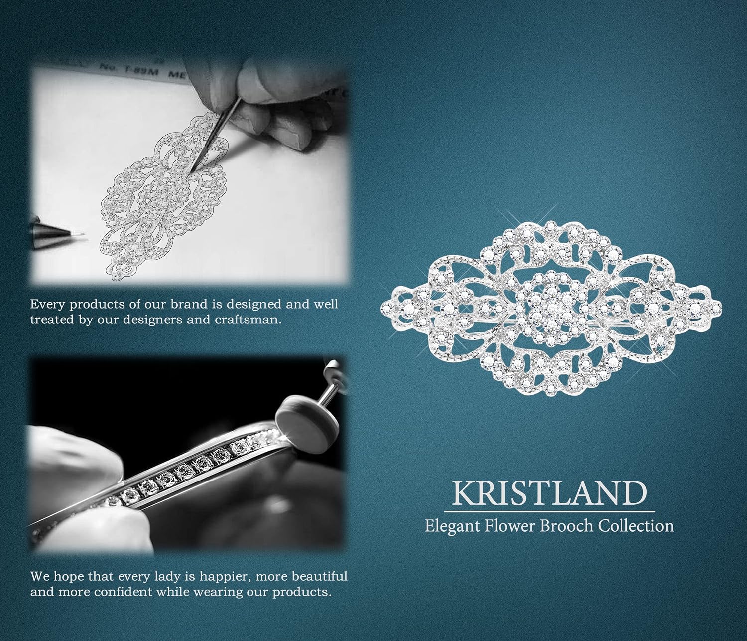 Detalle 2 de KristLand Österreichische Kristallblumen-Brosche – Vintage-Design für Braut, Hochzeit und festliche Anlässe
