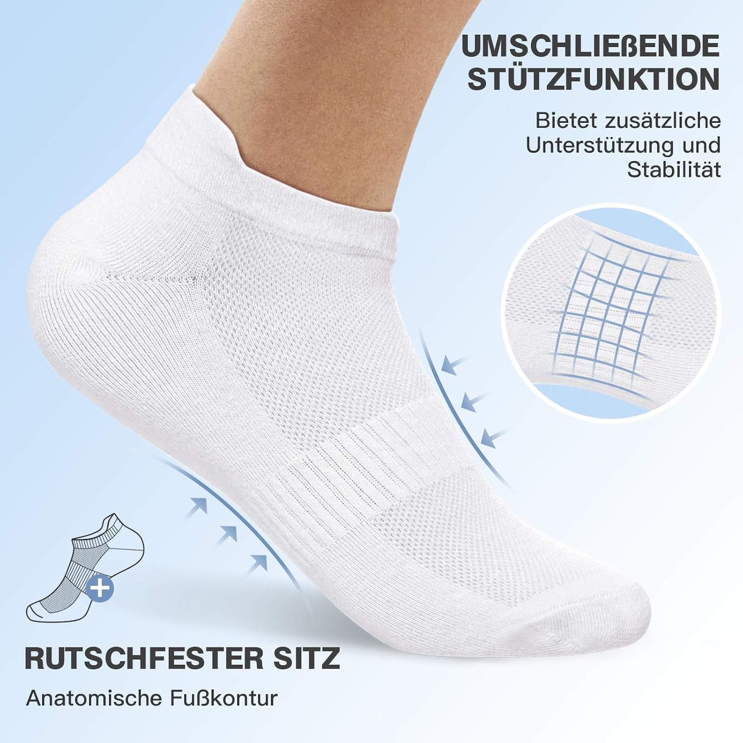 Detalle de Fullluwaa Sneaker Socken Herren/Damen – 6/10 Paar, Kurze Laufsocken aus Baumwolle, Atmungsaktiv