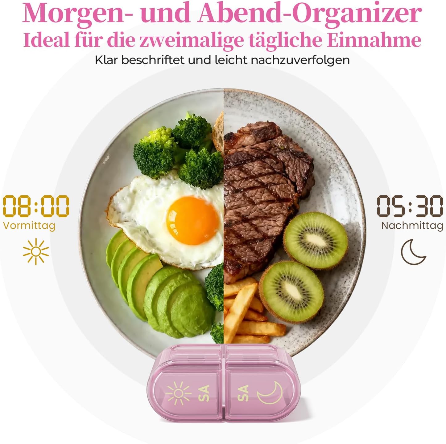 Thumbnail 5 de Betife Tablettenbox für 7 Tage (2× täglich) mit 2 Schublenboxen, 14 Fächer für unterwegs – violett