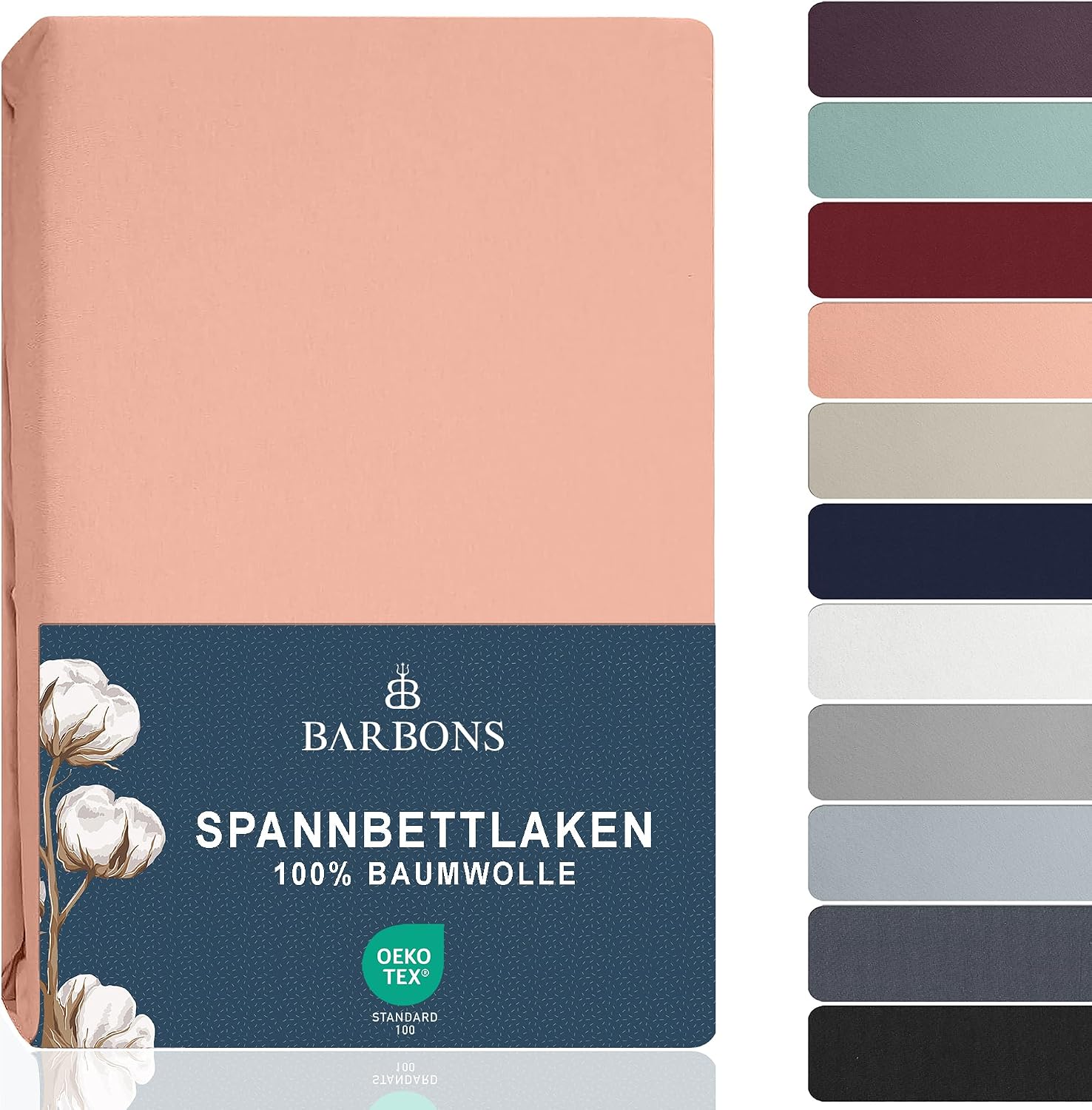 Detalle de BARBONS Spannbettlaken 120x200 cm – 100% Baumwolle, Jersey, Oeko-Tex, Dunkelgrau