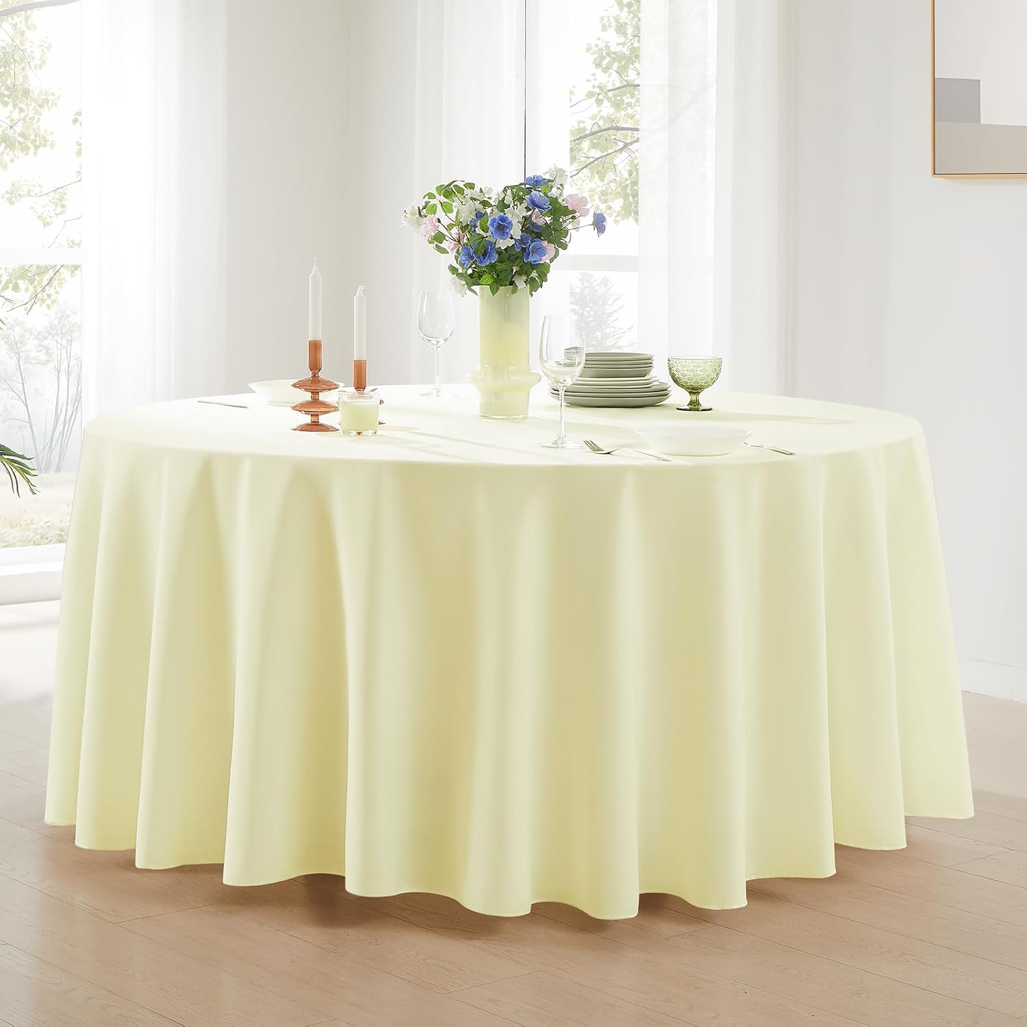 Thumbnail 1 de Aocoz Round Tablecloth 120 Inch (Ivory) 10-Pack — Washable Polyester Table Covers