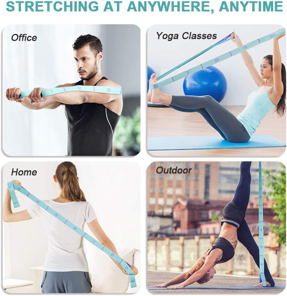Thumbnail 6 de DEHUB sangle d’exercice yoga à 11 anneaux avec boucles élastiques pour mobilité, Pilates, danse et fitness