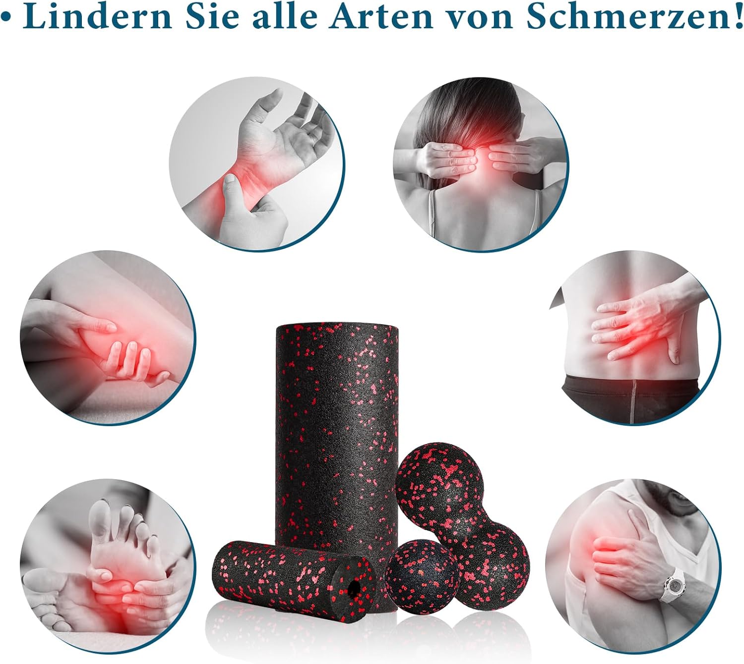 Thumbnail 6 de Faszienrolle Set Foam Roller mit Duoball, Mini-Faszienrolle und Fußball für Ganzkörper-Faszientraining – Rot