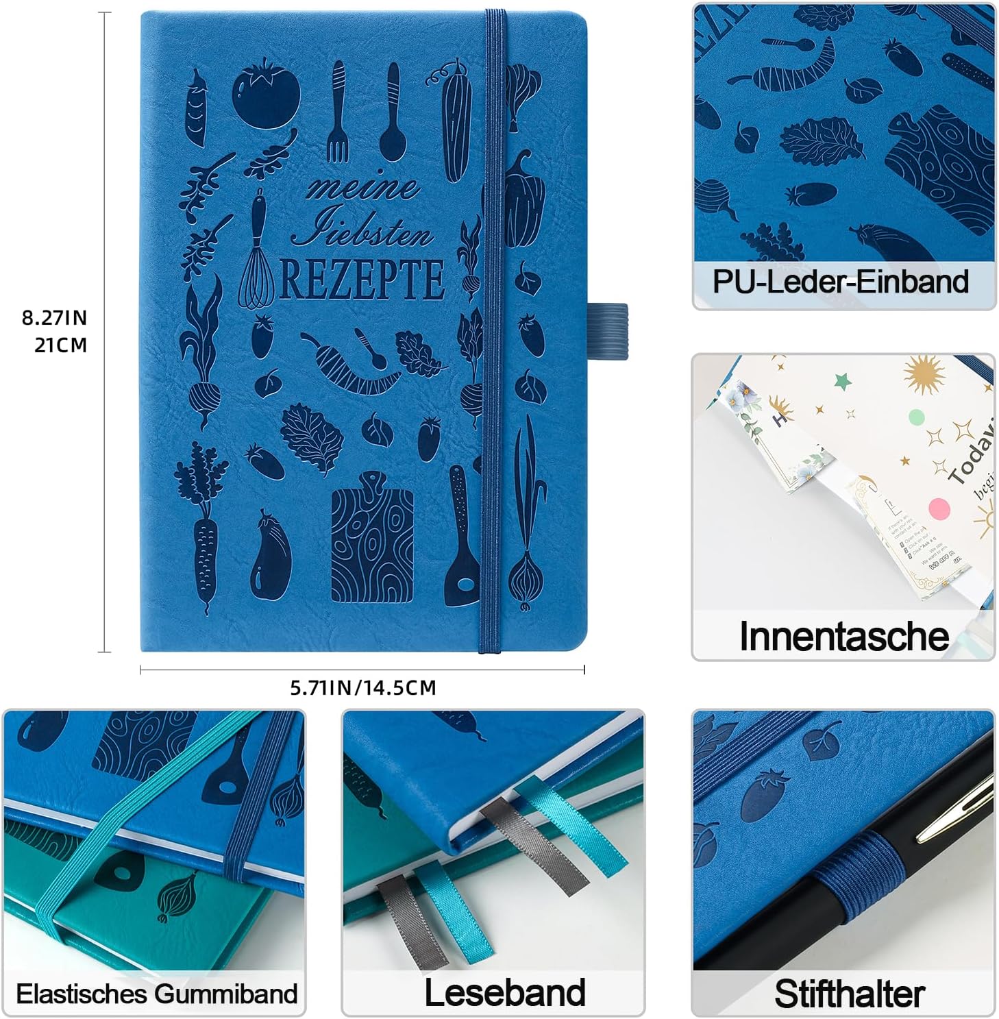 Detalle de HwxBen Rezeptbuch A5 Hellblau – Leeres Rezeptbuch zum Selberschreiben