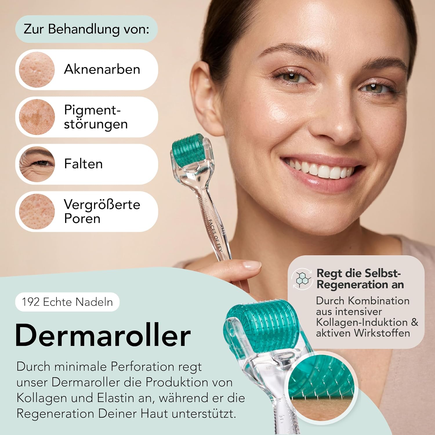 Detalle de Faces of Fey Dermaroller Gesicht 0,5 mm – 192 Nadeln aus Chirurgenstahl