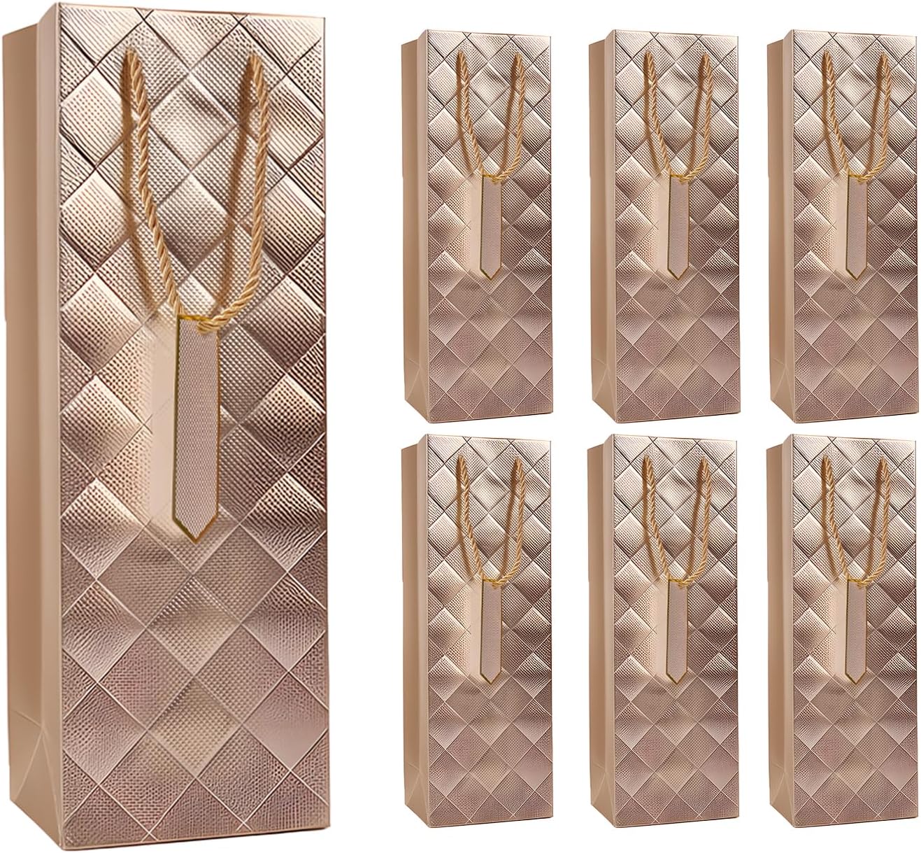 Detalle de 6Pack Silver Wine Gift Bags – 13.7" Luxury Bottle Bags with Gift Tags