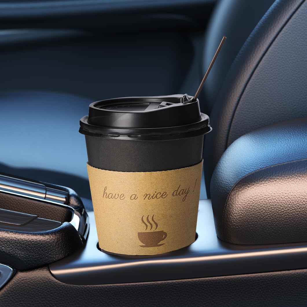 Detalle 2 de BYSNOW 100-Pack Insulated 12-Ounce Paper Coffee Cups with Lids, Sleeves & Straws