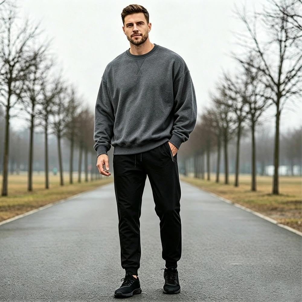 Detalle de Dpeng herensweatshirt met sherpa-fleecevoering, ronde hals en lange mouwen