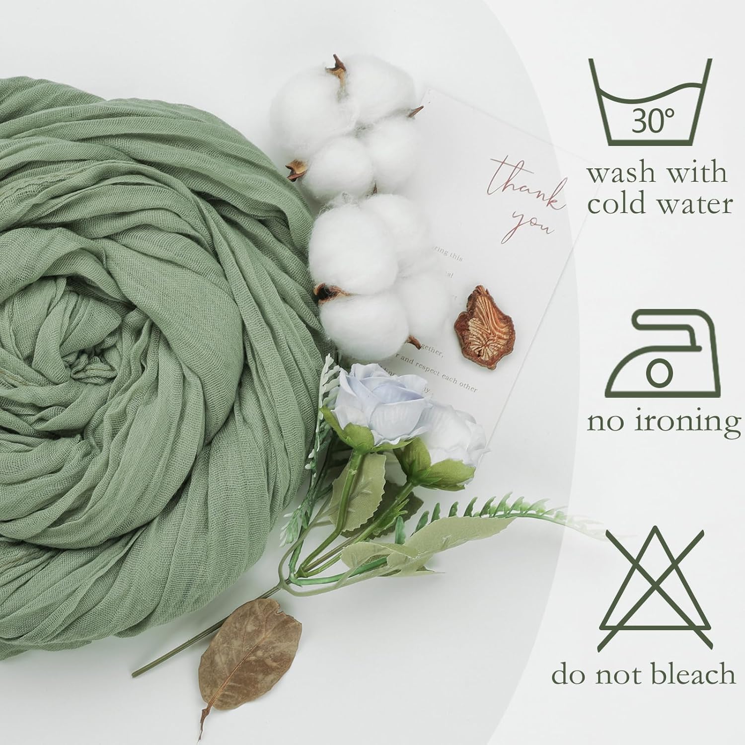 Detalle de 6 Pack Sage Green Boho Gauze Table Runner (35 x 120 in) for Rustic Spring Décor, Baby Showers, Weddings