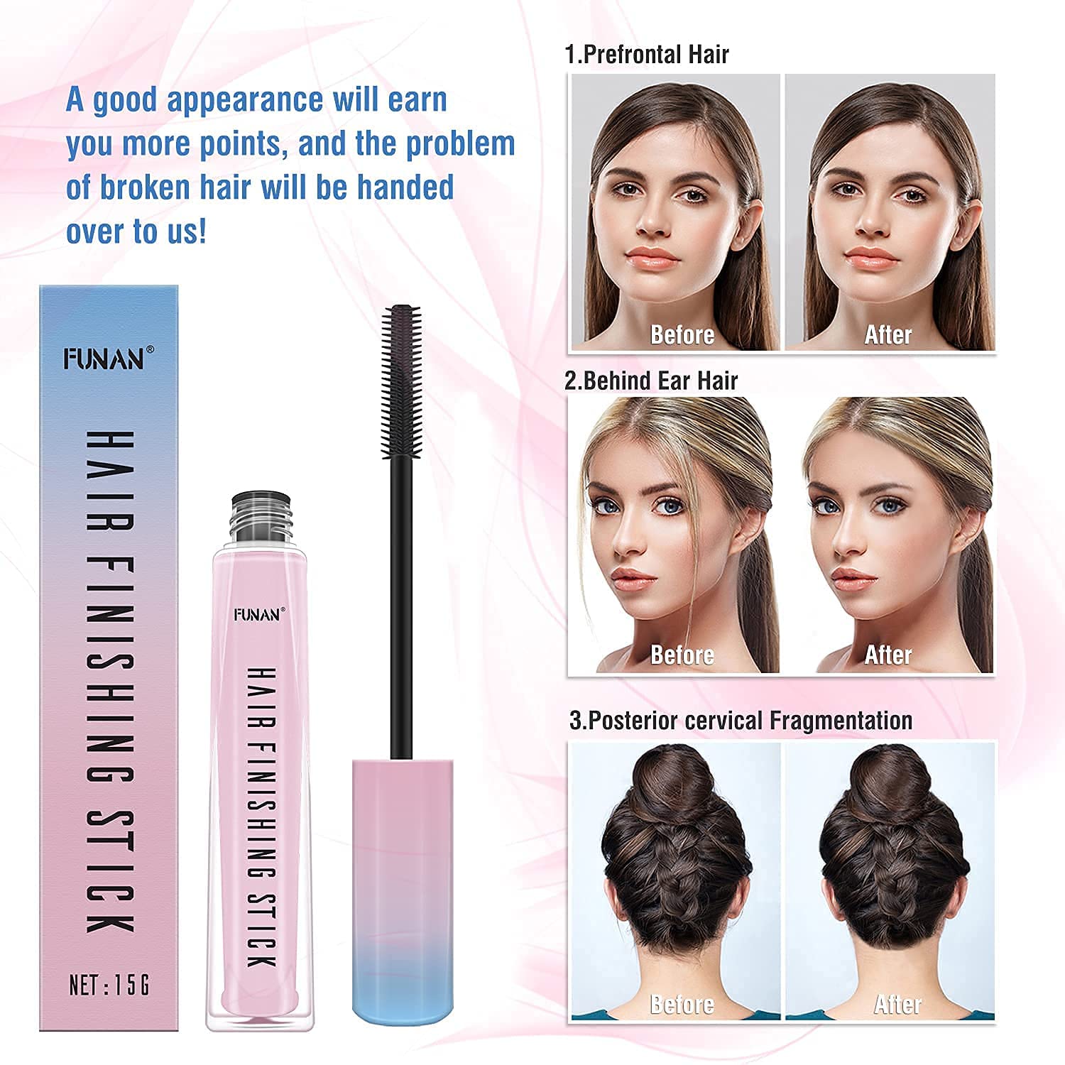 Detalle 1 de FUNAN Hair Finishing Stick 2-Pack, Travel-Size Flyaway Wand