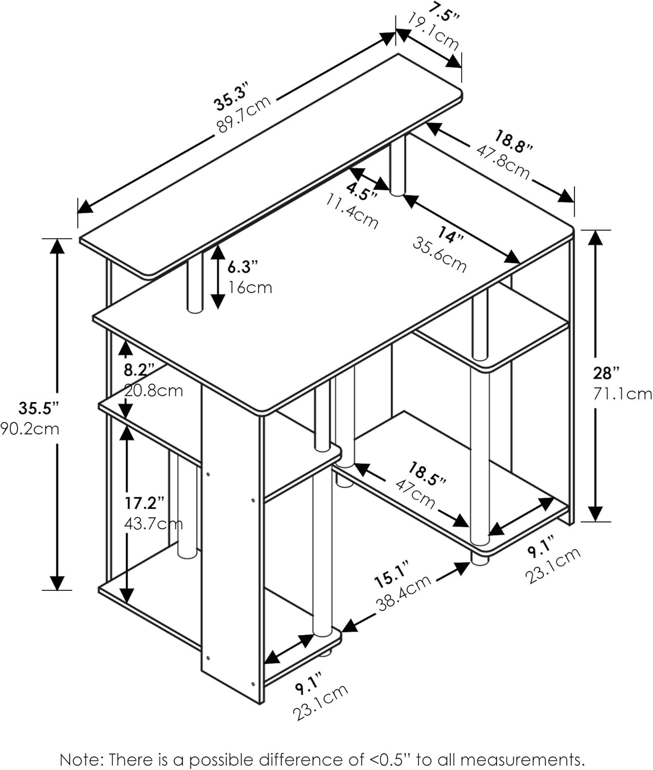Thumbnail 2 de Furinno JAYA Simple Design Computer Desk in Walnut effect – practical study and writing desk