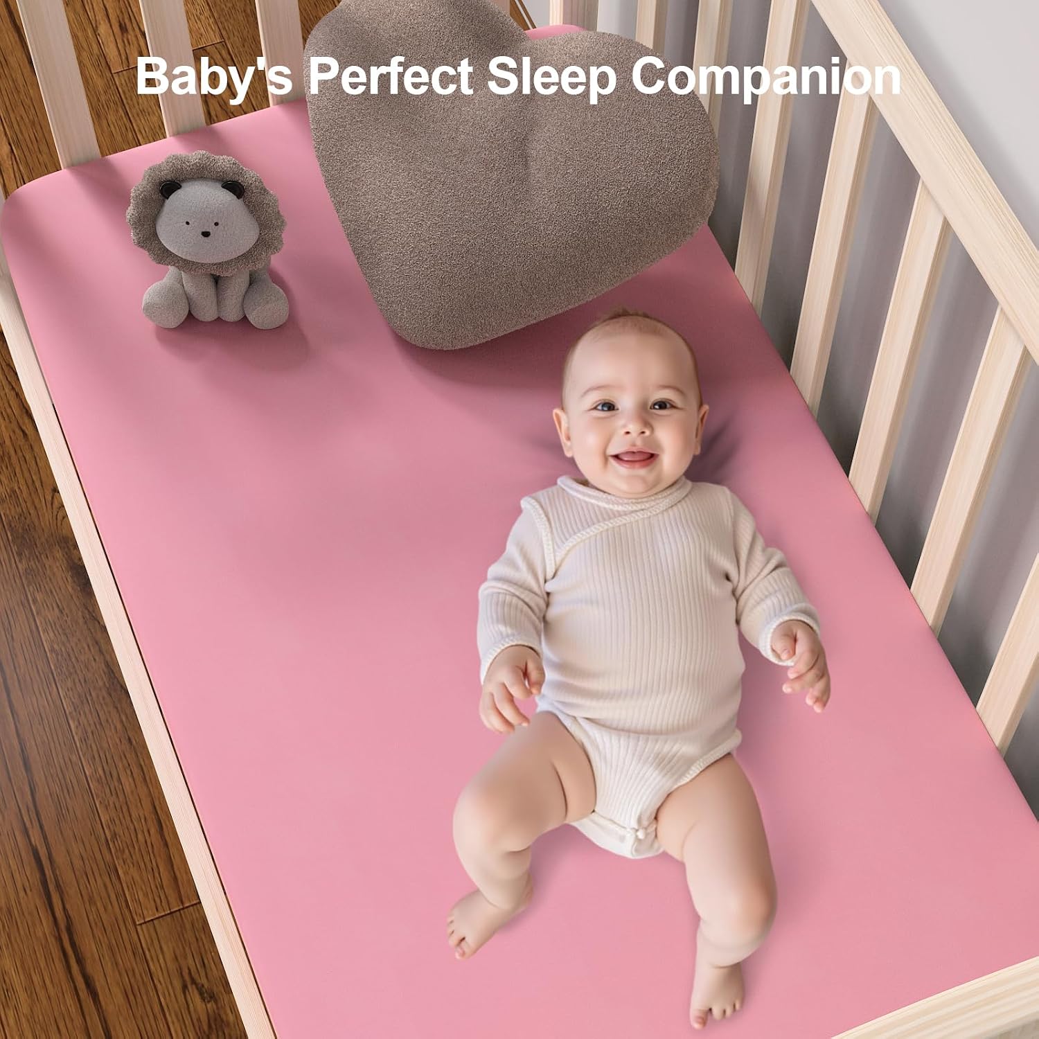 Detalle 2 de IOCCLH Baby Crib Sheets, 2-Pack Microfiber, Pink Rainbow & Pink, 28 x 52 x 8 in