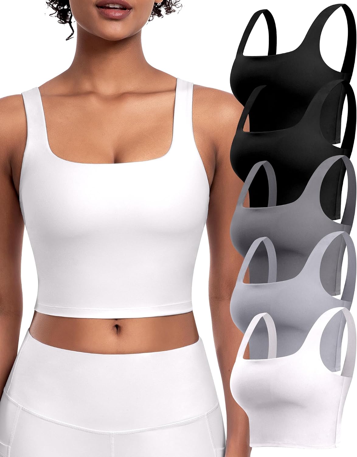 Thumbnail 6 de Womens Sports Bras 5 Packs: Square Neck Longline with Removable Pads