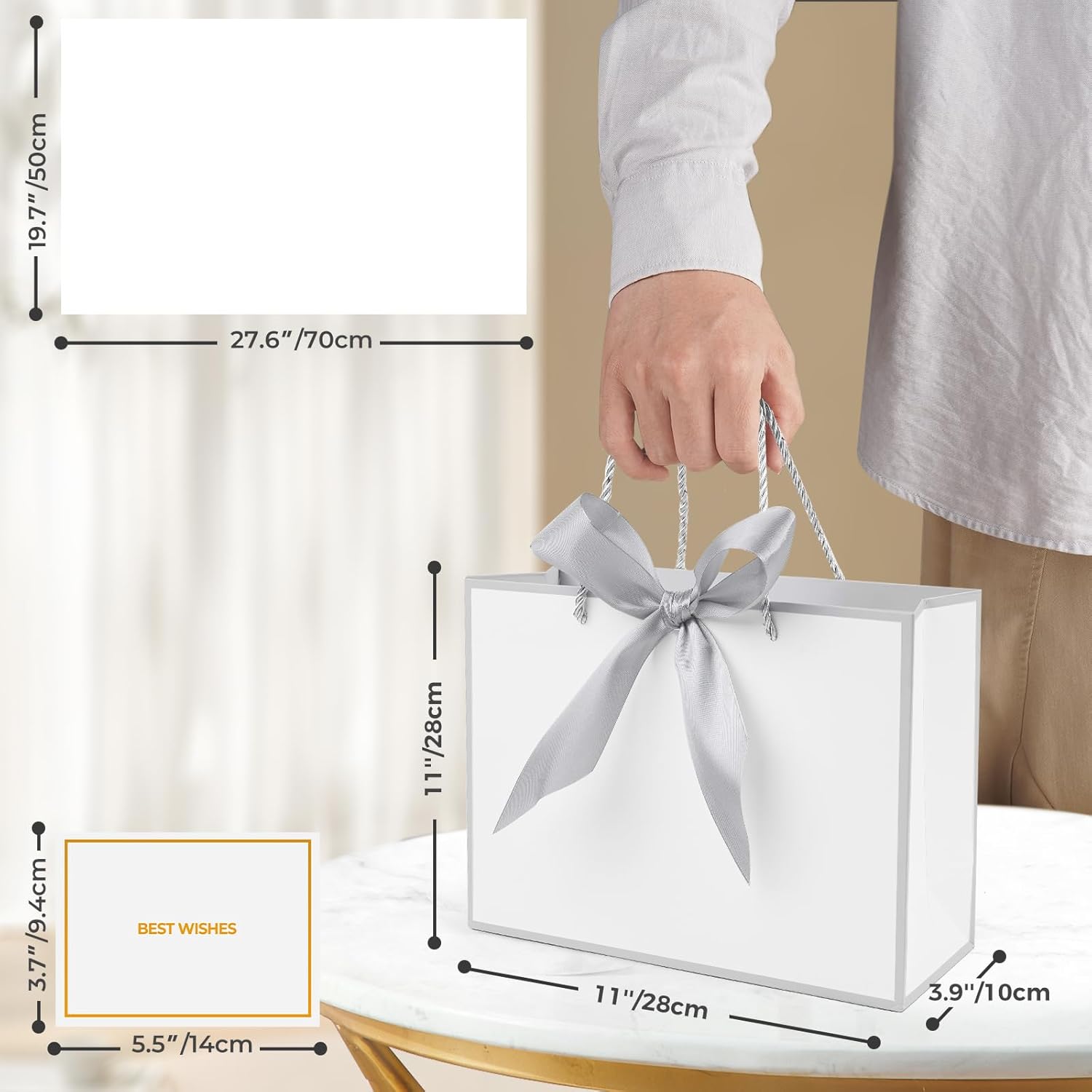 Thumbnail 1 de Mifferer Papier-Geschenktüten-Set mit 2 Taschentüchern & Karten, 2 Stück (20x10x28 cm)